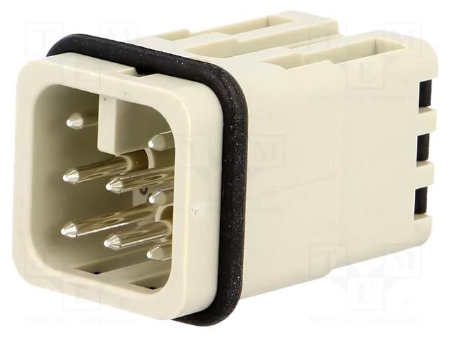 Connector: HDC; contact insert; male; 10A; 250V; Han® D; PIN: 8; 7+PE HARTING 09210072632