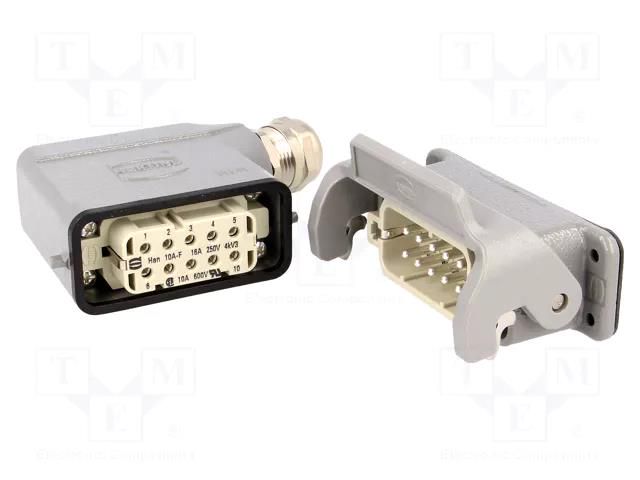 Connector: HDC; male + female; 16A; 250V; Han Kit; PIN: 10; 10+PE HARTING 10200100000