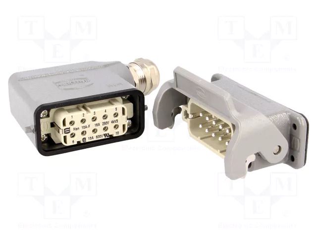 Connector: HDC; male + female; 16A; 250V; Han Kit; PIN: 10; 10+PE HARTING 10200100000