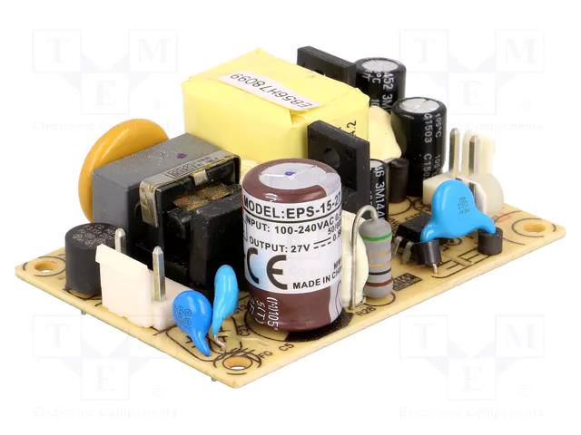 Power supply: switching; open; 15.12W; 120÷370VDC; 85÷264VAC; 84% MEAN WELL EPS-15-27