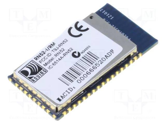 Module: Bluetooth; GPIO,SPI,UART,USB; SMD; Dim: 26x13.5x2.7mm; 3.0 MICROCHIP TECHNOLOGY RN52-I/RM