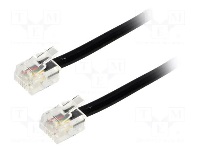 Cable: telephone; RJ11 plug,both sides; 3m; black BQ CABLE TEL-RJ11-BK/03