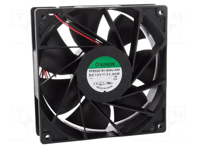 Fan: DC; axial; 12VDC; 140x140x38mm; 405.2m3/h; 62dBA; ball; 22AWG SUNON PFE0381B1-A99