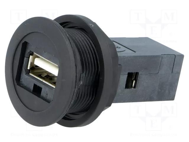 USB socket; 22mm; har-port; -25÷70°C; Ø22.3mm; IP20; black HARTING 09454521903