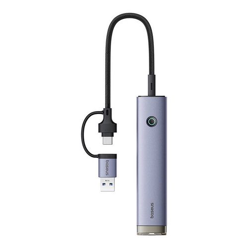 Hub 4in1 Baseus UltraJoy USB-A&USB-C to 3xUSB3.0+USB-C+RJ45 (grey), Baseus B0005280B811-14