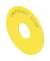 LEGEND PLATE, EMERGENCY STOP, 75MM, YEL 45-50J.140S