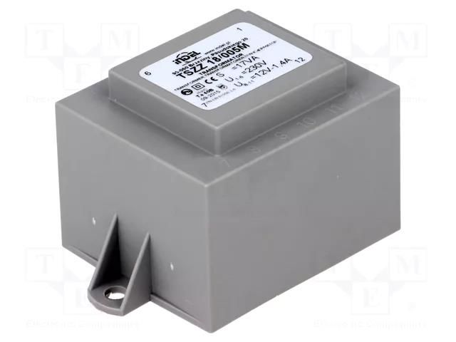 Transformer: encapsulated; 18VA; 230VAC; 12V; 1.5A; PCB; IP00 INDEL TSZZ15/12V