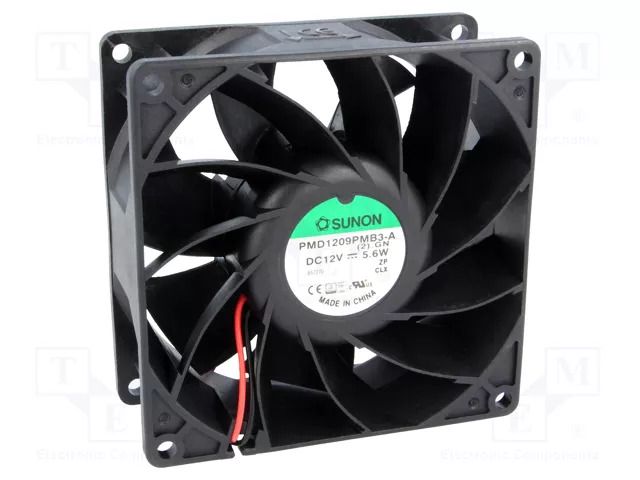 Fan: DC; axial; 12VDC; 92x92x38mm; 155.79m3/h; 50.3dBA; ball; 28AWG SUNON PMD1209PMB3A