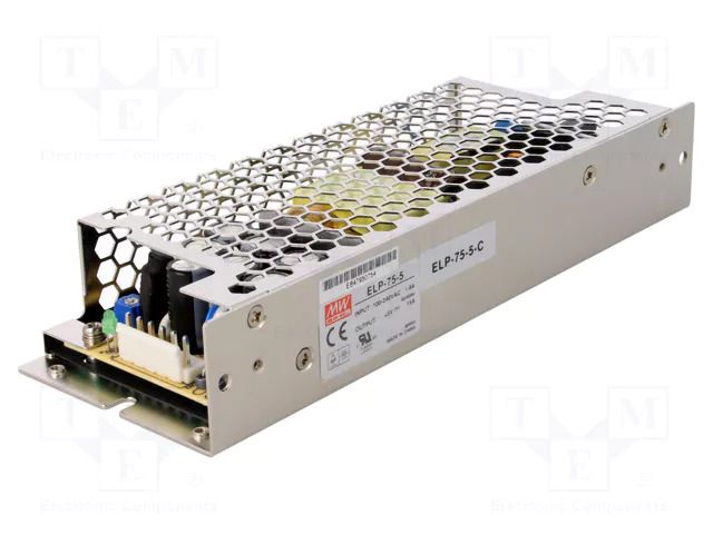 Power supply: switching; open; 75W; 127÷370VDC; 90÷264VAC; OUT: 1 MEAN WELL ELP-75-5-C