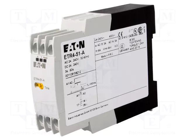 Timer; 3s÷60s; SPDT; 250VAC/3A; Usup: 24÷240VAC; 24÷240VDC; ETR4 EATON ELECTRIC ETR4-51-A