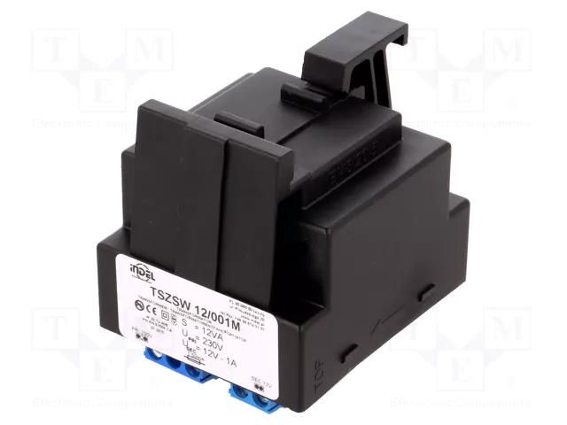 Transformer: mains; 12VA; 230VAC; 12V; 1A; Leads: terminal block INDEL TSZSW12/001M
