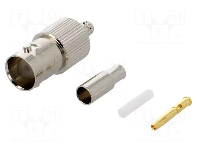 Connector: BNC; plug; female; straight; 75Ω; crimped; for cable; POM AMPHENOL RF B6121E1ND3G675