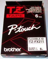 TAPE, 6MM, BLACK/WHITE, FLEXIBLE TZE-FX211