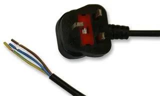 POWER LEAD,UK PLUG-OPEN,10A 250V,2M,BLK PE00004