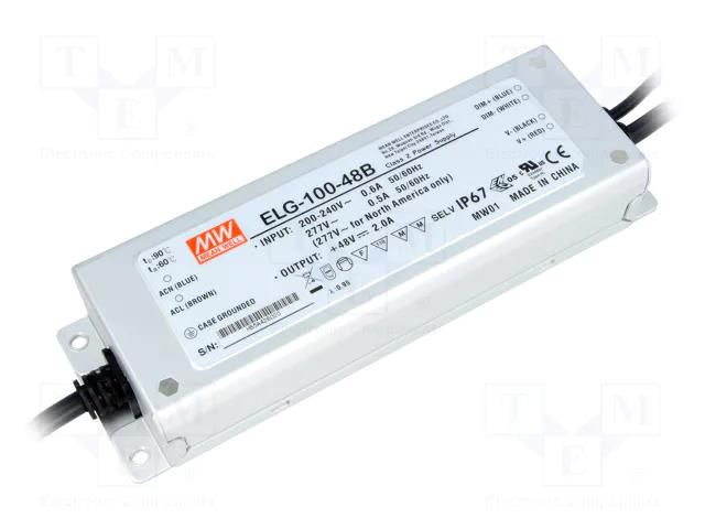 Power supply: switching; LED; 96W; 48VDC; 2A; 180÷295VAC; IP67; 90% MEAN WELL ELG-100-48B