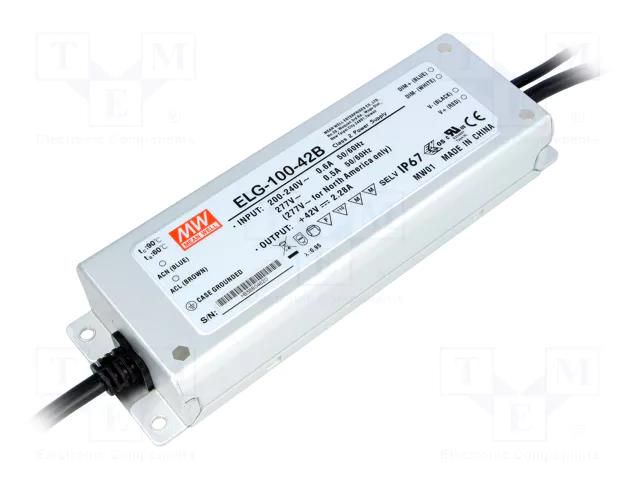 Power supply: switching; LED; 96W; 42VDC; 2.28A; 180÷295VAC; IP67 MEAN WELL ELG-100-42B