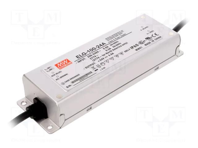 Power supply: switching; LED; 96W; 24VDC; 2÷4A; 180÷295VAC; IP65 MEAN WELL ELG-100-24A