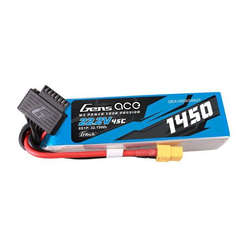 Gens Ace G-Tech 1450mAh 22.2V 45C 6S1P Lipo Battery Pack with XT60 Plug, Gens ace GEA14506S45GT