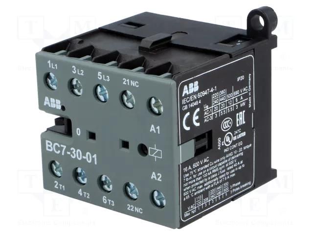 Contactor: 3-pole; NO x3; Auxiliary contacts: NC; 60VDC; 7A; BC7 ABB BC7-30-01-03