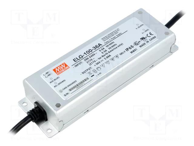 Power supply: switching; LED; 96W; 36VDC; 1.33÷2.66A; 180÷295VAC MEAN WELL ELG-100-36A