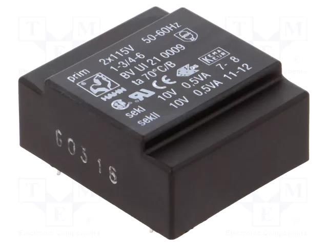 Transformer: encapsulated; 1VA; 115VACx2; 10V; 10V; 50mA; 50mA; PCB HAHN BVUI210009