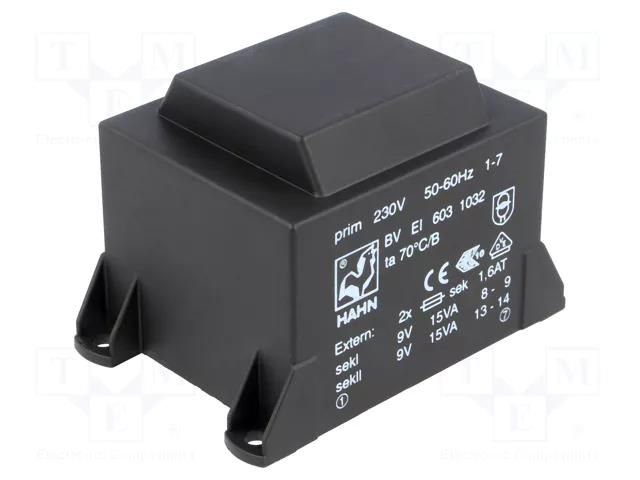 Transformer: encapsulated; 30VA; 230VAC; 9V; 9V; 1667mA; 1667mA; PCB HAHN BVEI6031032