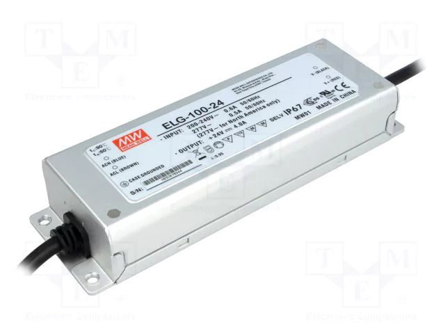 Power supply: switching; LED; 96W; 24VDC; 4A; 180÷295VAC; IP67; 88% MEAN WELL ELG-100-24
