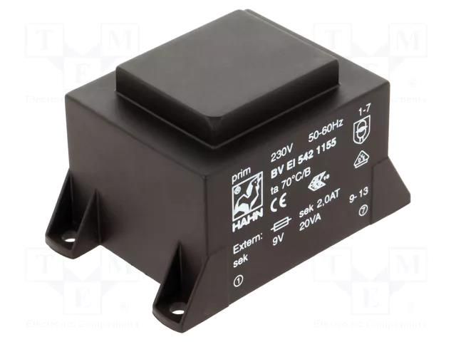 Transformer: encapsulated; 20VA; 230VAC; 9V; 2223mA; PCB; BVEI HAHN BVEI5421155