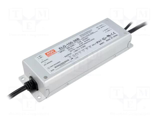 Power supply: switching; LED; 96W; 36VDC; 2.66A; 180÷295VAC; IP67 MEAN WELL ELG-100-36B