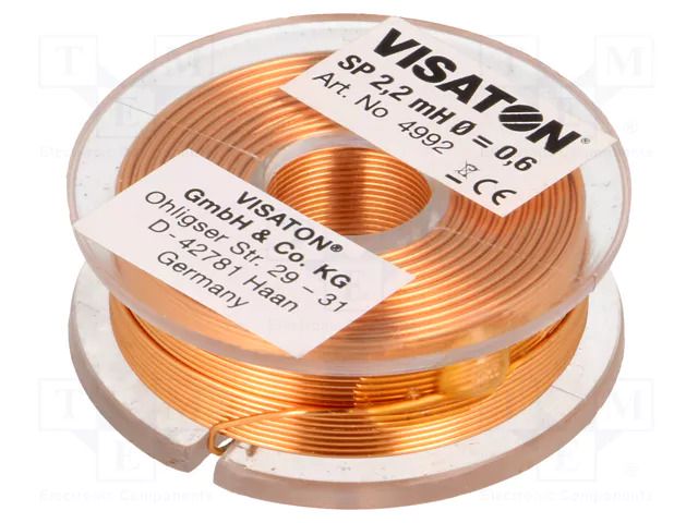 Inductor: air coil; 2.2mH; 2Ω; Ø: 43mm; H: 14mm; Øcore: 0.6mm VISATON SP-2.2MH43-VS