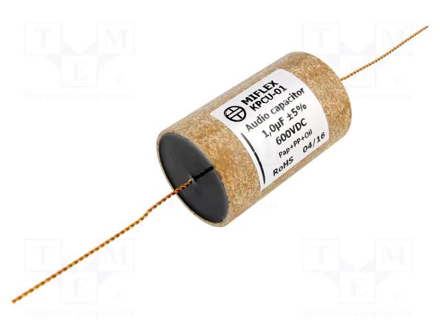 Capacitor: copper-polypropylene-paper; 1uF; 600VDC; ±5%; Ø44x70mm MIFLEX KPCU01-1U/600