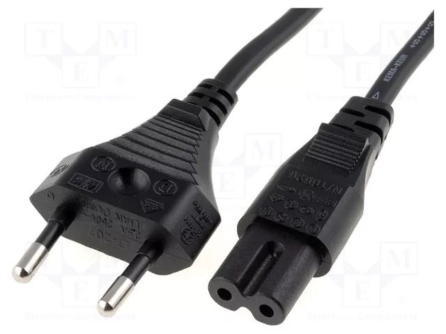 Cable; 2x0.75mm2; CEE 7/16 (C) plug,IEC C7 female; PVC; 5m; black LIAN DUNG SN14-2/07/5BK