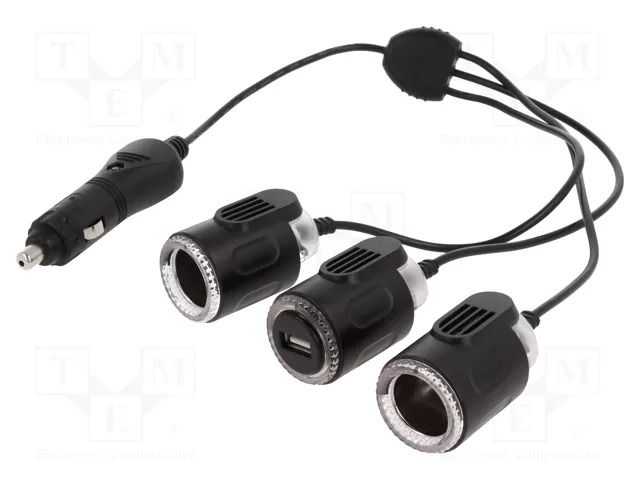 Cigarette lighter splitter; Sup.volt: 7÷12VDC; Inom: 10A; black SCI A13-75170U1702-W1