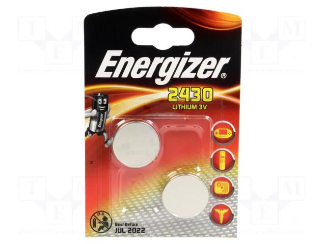 Battery: lithium; CR2430,coin; 3V; non-rechargeable; Ø24x3mm ENERGIZER BAT-CR2430/EG-B2