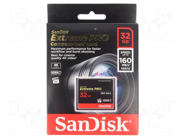 Memory card; Extreme Pro; Compact Flash; R: 160MB/s; W: 150MB/s SANDISK SDCFXPS-032G-X46