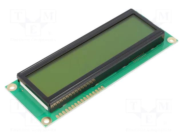 Display: LCD; alphanumeric; STN Positive; 16x2; yellow-green; LED RAYSTAR OPTRONICS RC1602E-YHY-ESX