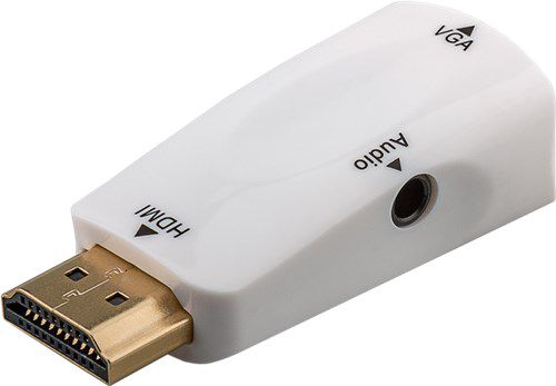 Compact HDMI™/VGA-Adapter Incl. Audio, gold-plated, white - HDMI™ connector male (type A) > VGA female (15-pin) + 3.5 mm female (3-pin, stereo) 44793