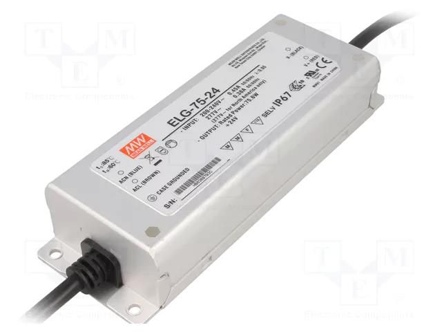 Power supply: switching; LED; 75.6W; 24VDC; 3.15A; 180÷295VAC; IP67 MEAN WELL ELG-75-24