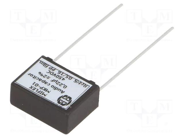 Capacitor: polypropylene; 0.22uF; 450VDC; 15mm; ±2%; 18x13.5x7.5mm MIFLEX MKP01-0.22U/450
