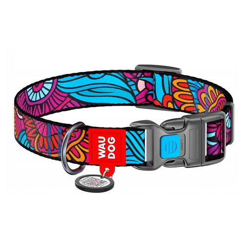 Nylon dog collar with QR code Waudog "Summer" size L, Waudog 4590