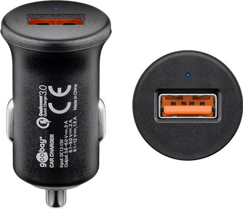 Quick Charge USB Car Fast Charger (18 W), black - vehicle charging adapter with Quick Charge (18 W), black 45162