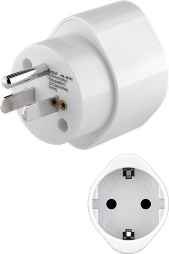 Travel Adapter Europe to USA/Japan, white - for connecting devices from Europe (Type F) to sockets in USA/Japan (Type B) 45355