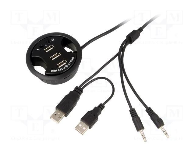 Hub USB; Jack 3.5mm socket x2,USB A socket x3; USB 2.0; PnP Goobay HUB02/AUD
