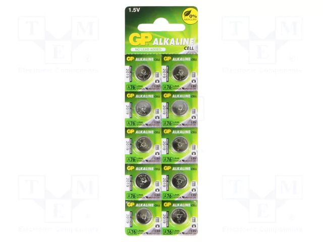 Battery: alkaline; LR44,coin,R1154; 1.5V; non-rechargeable GP BAT-AG13/GP-B10