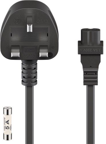 UK Mains Connection Cable, 1.5 m, Black, (2*0.75 mm²), 1.5 m - UK 3-pin male (Type G, BS 1363) > C7 socket 45785