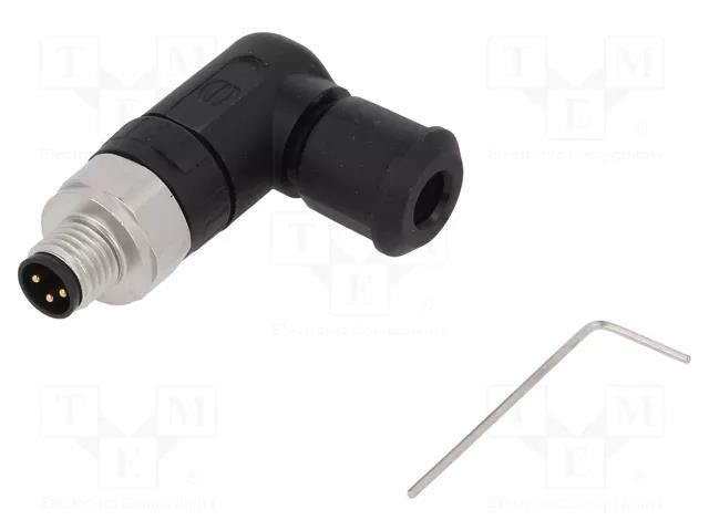 Connector: M8; male; PIN: 3; angled 90°; for cable; plug; 4A; IP67 HARTING 21023593301