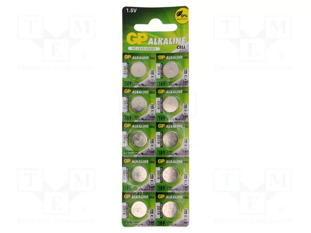 Battery: alkaline; LR1130,LR54,coin; 1.5V; non-rechargeable GP BAT-AG10/GP-B10
