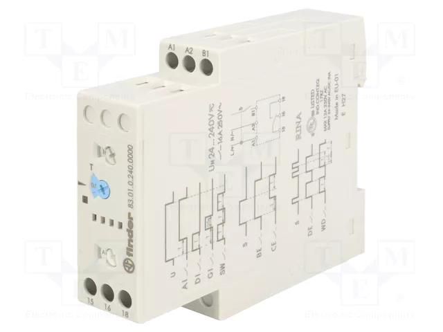 Timer; 0,05s÷10days; SPDT; 250VAC/16A; Usup: 24÷240VAC; 24÷240VDC FINDER 83.01.0.240.0000