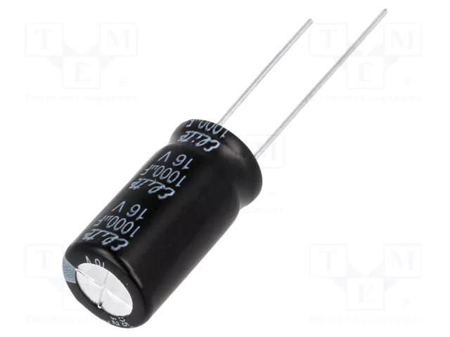 Capacitor: electrolytic; THT; 1000uF; 16VDC; Ø10x20mm; Pitch: 5mm Elite PF1C102MNN020