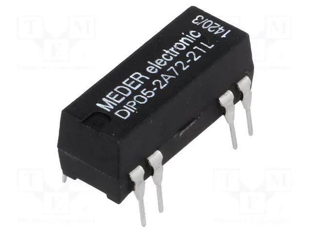 Relay: reed switch; DPST-NO; Ucoil: 5VDC; 1A; max.200VDC; 125mW; PCB MEDER DIP05-2A72-21L